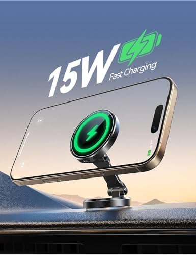 JOYROOM Magnetic Wireless Car Charger – 15 W Fast Charging Phone Mount for i Phone 12/13/14/15/16 – Sleek Dashboard Holder with Rotatable Panel for Effortless Navigation and Secure Power on the Move