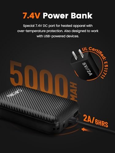 CAFORU 5000 m Ah Rechargeable Battery Pack for Heated Vests, Jackets, and Hoodies – Ultimate Portable Charger with Fast Charging Adaptor for Enhanced Outdoor Comfort and Compatibility