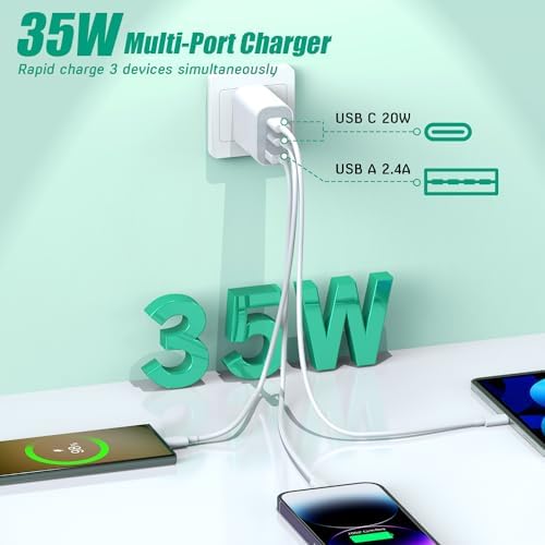 Dual-Port 35 W 3-Port USB C Charger Block for i Phone 16/15 – Fast Charging Power Adapter for Multi-Device Convenience – Compact Multiport Wall Charger for Home, Office & Travel – Essential Accessory for Enhanced Compatibility and Speed