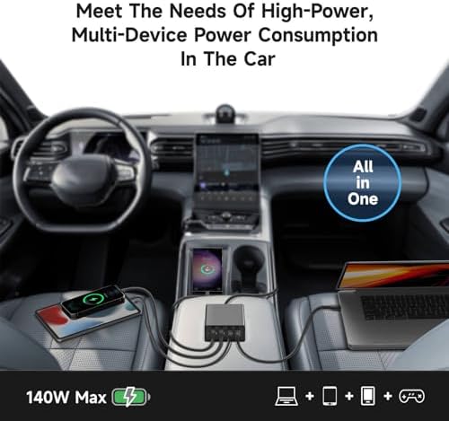 Powerful 156 W Multi-Port Car Charging Station – Fast USB-C Dock for Mac Book, MSI, Samsung, HP, DELL, Asus, Acer – Rapid Charging with PD 3.1 & QC 3.0 Technology – Ultimate Compatibility on the Go