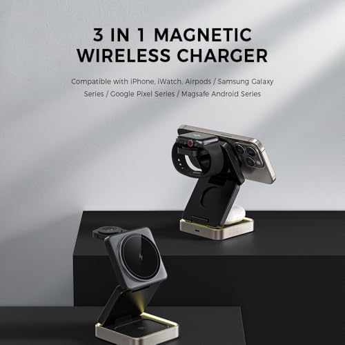 Revolutionize Your Charging Experience with the Ultimate 3-in-1 Fast Charging Station – Magnetic Wireless Dock for i Phone 16 Pro Max, 15, 14, 13, 12, Plus Apple Watch & Air Pods Compatibility – Portable Multi-Device Power Hub with USB-C Headphone Stand for Effortless Tech Management and Unmatched Charging Speed
