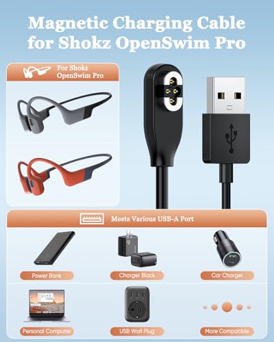 2 Pack Magnetic USB-A Charging Cable for SHOKZ Open Swim Pro S710 – 3.3 Ft Fast Charger Cord for Bone Conduction Headphones – Durable Design with Enhanced Compatibility and Easy Connection for Active Lifestyles