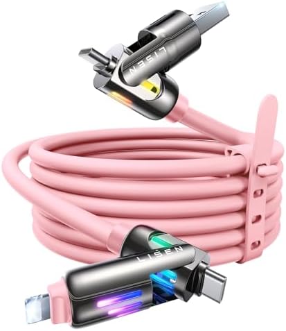 LISEN 240 W 4-in-1 USB C to Lightning Charging Cable – 10 FT Heavy-Duty Multi-Device Charger with LED Indicator for i Phone 16/15/14 Pro, Mac Book, i Pad, Samsung S25 & Nintendo Switch – Ultimate Flexibility and Fast Power Delivery