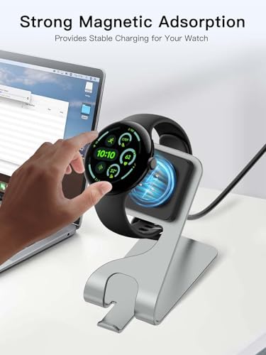 Sleek Silver Magnetic Charging Dock for Google Pixel Watch 3 & 2 | Rapid Anti-Slip Power Station with Premium USB Cable | Ultimate Smartwatch Charging Solution for Home & Office Efficiency