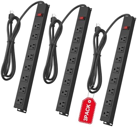 HHSOET Heavy-Duty Wall Mount Power Strip with 8 Outlets – Industrial Grade Surge Protector for Commercial Use, 15 A 125 V 1875 W, 6 FT SJT 14 AWG Cord – Space-Saving Design for Workshops and Home Offices – Reliable Power Solution for Large Plugs and Adapters