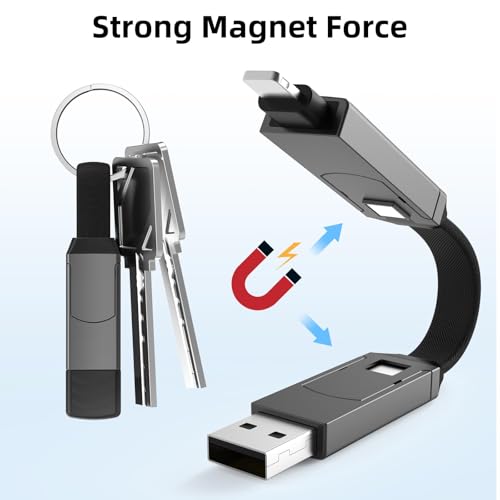 Multi Keychain Charging Cable Travel Portable Charger Cable Magnetic 4 in 1 USB C Cable Compatible with IP 15/15 Pro/ 15 Plus/ 15 Pro Max/MacBook/Galaxy (Lava Black) – Enhanced Compatibility and Speed