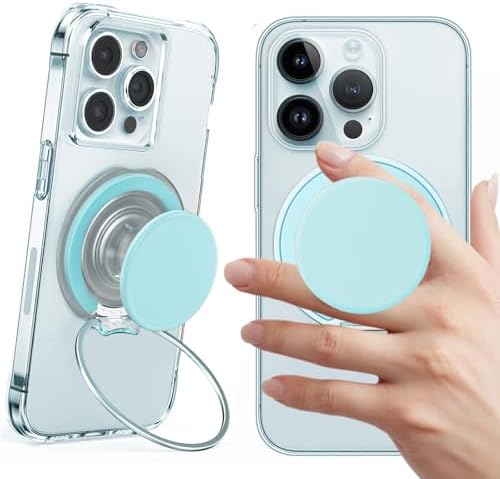 AUROX Magnetic Phone Grip for i Phone 12-16 Series – Transparent White Expandable Holder with Adjustable Kickstand for Secure, Hands-Free Viewing – Ultimate Comfort and Style in Mobile Accessories