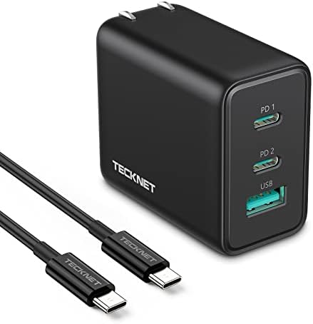 TECKNET 65 W Ga N Wall Charger – PD 3.0 USB-C Fast Charging Adapter with 3 Ports, Foldable Travel Plug for i Phone 16 Series, Galaxy S24/S25, Mac Book Pro, and Switch – Ultimate Power Solution for On-the-Go Efficiency and Versatility