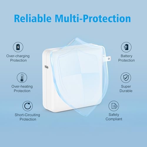 Ultra-Fast 96 W USB-C Charger for Mac Book Pro & Air – 6.6 ft Braided Cable – Optimal Charging Efficiency, Battery Health Optimization & Advanced Safety Features for Professionals on the Move – Compatible with M1, M2, M3, M4 Series