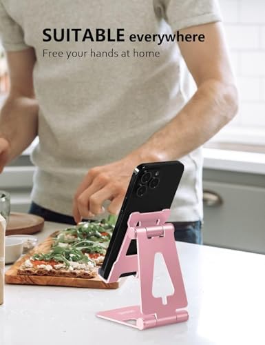 Cell Phone Stand for Desk, Adjustable Desktop Phone Holder Stand, Foldable Moblie Phone Dock for iPhone 15 14 13 12 11 Pro Xs Max Xr X 8 7 6 5 5s SE Nintendo Switch All Phones, Rose Gold – Enhanced Compatibility and Speed
