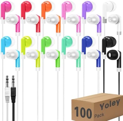 Bulk 50-Pack Classroom Earbuds – Affordable Wired Headphones for Students, Kids, and Adults – Rugged Design for Daily Use, Lightweight Comfort, and Enhanced Audio Quality – Perfect for Educational Activities and Group Learning Sessions