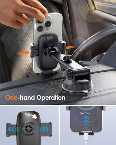 Military-Grade Suction Car Phone Mount – Universal 360-Degree Adjustable Smartphone Holder for Dashboard and Windshield – Compatible with All Smartphones Including i Phone and Samsung, Heavy-Duty Cradle for Thick Cases, Secure and Convenient Driving Accessory