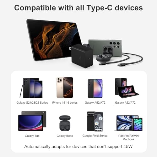 Experience Unmatched Charging Power with the 45 W USB-C Fast Charger & 10 FT Cable – Perfect for i Phone 16/15 and Samsung Galaxy Devices, Offering Superior Durability and Universal Compatibility for All Your Charging Needs.