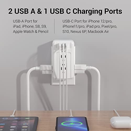 Elevate Your Charging Game with the Clear Power 2-Outlet Power Strip – 6 ft Flat Plug Power Station Featuring 3 USB Ports (1 USB-C) for Rapid Device Charging, Ideal for Home, Office & Travel, Durable & Compact Design, White, Model DC3 S-1102-DC