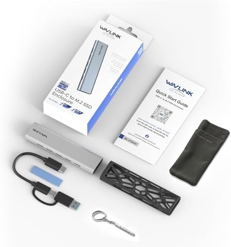 WAVLINK High-Performance Aluminum NVMe M.2 SSD Enclosure – Ultra-Fast 10 Gbps USB Type-C Adapter for 2230/2242/2260/2280 SSDs, Supports Up to 2 TB, UASP Enabled for Enhanced Data Transfer Efficiency and Versatile Device Compatibility with OTG Converter Included