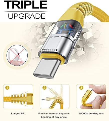 sweguard Premium USB Type C Charger Cable Trio – Versatile 3-Pack (6.6 ft, 3.3 ft, 1.5 ft) for i Phone 16, Samsung Galaxy S24, and Universal Devices – Fast Charging Nylon Braided Cords for Enhanced Durability and Performance – Ideal for Home, Office, and Travel