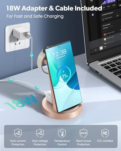 Revolutionary 3-in-1 Wireless Charging Station for Samsung Devices: Fast Charging Dock for Galaxy Watch 7, 6, 5, 4, 3 Pro, Classic & Galaxy Buds – Sleek Stand Compatible with S25, S24 Ultra, S23, S22, S21, Note, and Z Fold – Optimal Efficiency and Stylish Design for Home or Office Use