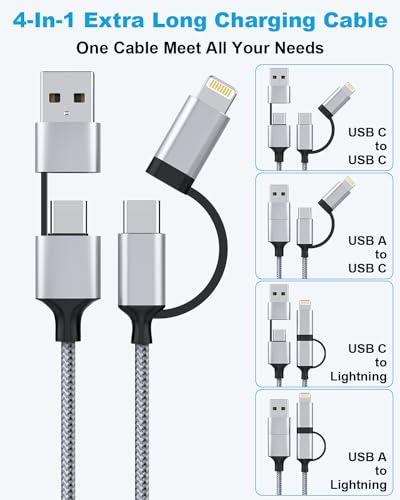 Experience Unmatched Convenience with the 20 FT Extra Long i Phone Charger Cord – 60 W USB-C and Lightning 2-in-1 Fast Charging Cable for i Phone 16/15/14 Pro/Pro Max, Mac Book, and i Pad (Gray) – Premium Durability for Effortless Charging Anywhere