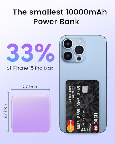 Ultra-Compact 10000 m Ah Fast Charge Mini Power Bank with Smart LED Display – Portable USB C Charger for i Phone, i Pad, Samsung & Android Devices – Optimal Power Solution for On-the-Go Charging