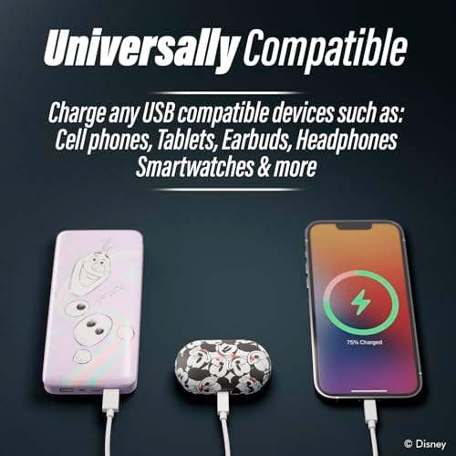 Disney Frozen 10,000 m Ah Portable Power Bank – Universally Compatible USB Charger for Elsa, Anna & Olaf Fans – Fast Charging, Lightweight Design & Ideal Gift for Girls and Women – Stay Powered On-the-Go with Enchanted Style