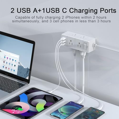 15 Ft Flat Plug Power Strip with 6 AC Outlets and 3 USB Ports – Tcstei Compact Extension Cord for Home, Office, and Dorm Room – Versatile ETL Certified Power Solution with Fast Charging and Space-Saving Design