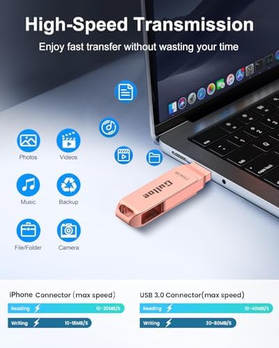 Gulloe 512 GB Flash Drive for i Phone, i Pad, Android & PC – Effortless Plug and Play USB Memory Stick with No App Needed, Sleek Metal Silver Design for Fast Photo and Video Backup, Perfect Storage Expansion Solution