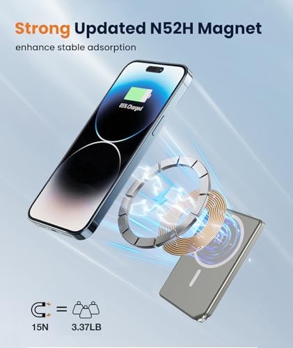 Ultra-Compact Blue Magnetic Wireless Power Bank for i Phone 12-16 Pro Max – 5000 m Ah Fast-Charging Battery Pack with Seamless Attachment for On-the-Go Convenience and Enhanced Compatibility – Essential Travel Accessory for Effortless Energy Backup