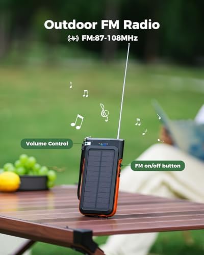 GOODaaa 45800 m Ah Solar Power Bank with Wireless Charging, Fast 15 W USB C & A Ports, Built-in Emergency Radio and Flashlight – Ultimate Outdoor Portable Charger for Camping and Hiking Adventures