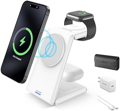 Ultimate 3-in-1 Magnetic Wireless Charging Station – Fast Travel Charger for i Phone 16/15/14/13/12, Apple Watch & Air Pods with 20 W PD Adapter – Compact, Foldable Design for Seamless Multi-Device Charging on the Go
