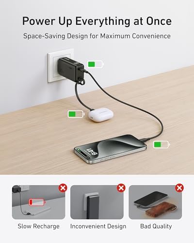 ANKER 3-in-1 Portable Power Bank with USB-C Charger Block – 5,000 m Ah Fast Charging Battery Pack with Built-in Cable and Foldable AC Plug for i Phone 15, Galaxy, Mac Book – Ultra-Compact Design for Ultimate Convenience and Speed