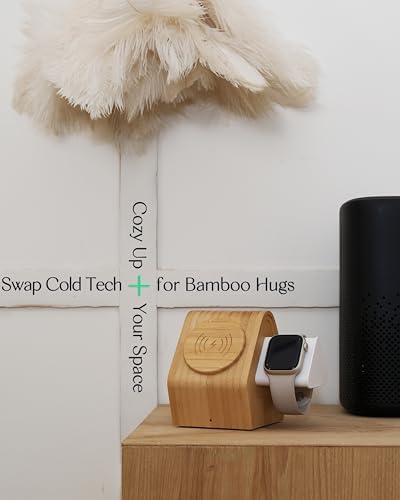 Eco-Friendly Bamboo 3-in-1 Wireless Charging Station: Fast Mag Safe Charger for i Phone 16-12, Apple Watch Ultra, and Air Pods Pro – Sleek Design for Efficient Multi-Device Charging