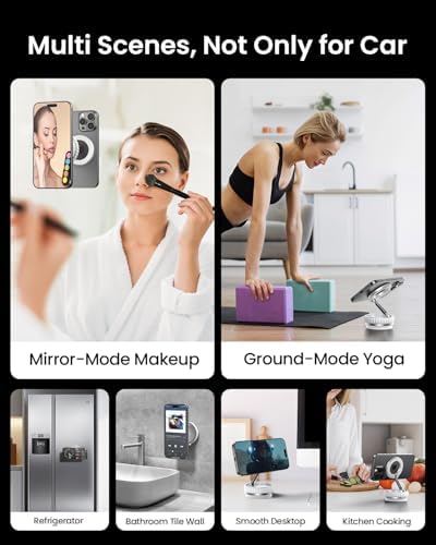 2025 Upgraded Vacuum Suction Cup Phone Mount for Magsafe [109+LBS Strongest Suction], 360° Adjustable Foldable Vacuum Magnetic Phone Holder for Car [24 N55 Stronger Magnets], for iPhone 16/15/14/13/12 – Enhanced Compatibility and Speed
