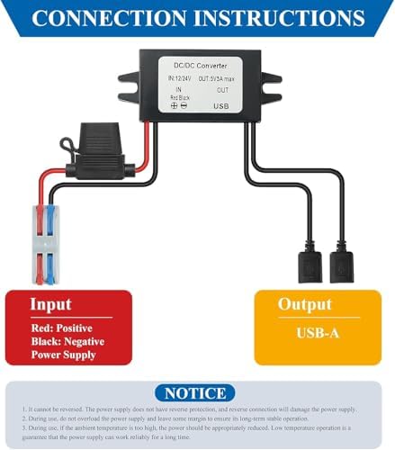 High-Efficiency Waterproof Dual USB DC/DC Adapter – 12/24 V to 5 V Converter with 3 A Output, Integrated Safety Fuse, and Compact Design for Reliable Vehicle Power Solutions and Outdoor Charging Needs