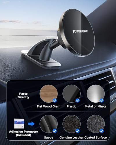 SUPERONE for Magsafe Car Mount [88LBS Powerful Suction] Magnetic Phone Holder for Car Dash Windshield, Suction Cup Phone Mount for iPhone 16 Pro Max Plus 15 14 13 12/Magsafe Case/All Car Models – Enhanced Compatibility and Speed
