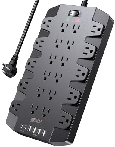 SUPERDANNY 22-Outlet Surge Protector Power Strip with 6.5 Ft Cord, 2 USB-C & 4 USB Ports – High-Capacity 1875 W/15 A with 2100 J Surge Protection for Home, Office, and Dorm Use – Wall Mount Design for Space-Saving Convenience