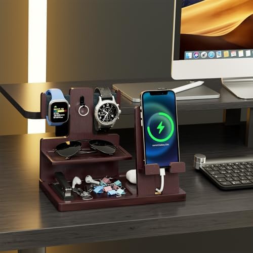 ProCase Gifts for Dad, Wood Phone Docking Station for Men, Dad Gifts From Daughter Son, Mens Nightstand Organizer, Anniversary Birthday Gifts for Dad Father Husband Him -Espresso (No Engraved) – Enhanced Compatibility and Speed