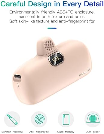 Kuulaa 5000 m Ah USB-C Power Bank with Built-in Plug – PD20 W Fast Charging Battery Pack for i Phone 15/16, Samsung S22/S23 & Android Devices – Compact Design with LCD Display for On-the-Go Convenience and Enhanced Compatibility