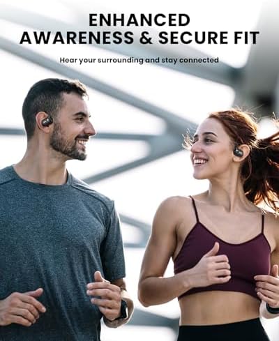 Beige Wireless Bluetooth 5.3 Open Ear Sports Earbuds – Ultra-Light Air Conduction Headphones with 30-Hour Battery Life, Enhanced Bass, and Secure Fit for Active Enthusiasts – Ideal for Running, Workouts, and Effortless Calls