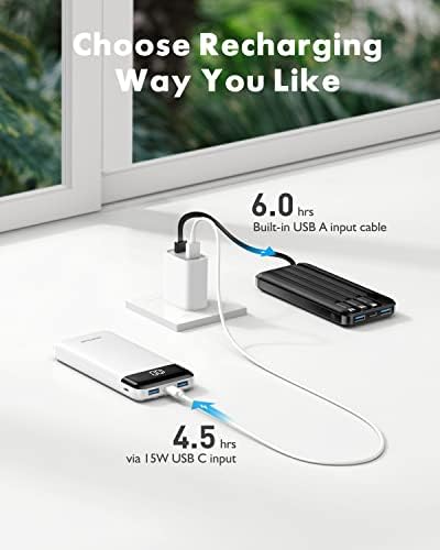 Travel-Ready Dual Pack Portable Chargers with Built-In Cables – 10,000 m Ah Slim Power Banks Featuring 6 Outputs & 3 A Fast Charge for i Phone, Samsung, Pixel, LG, Moto, i Pad – Ultimate Multi-Device Charging Solution for On-the-Go Efficiency