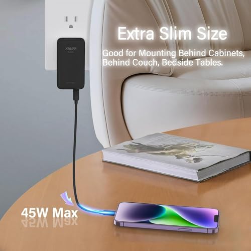 Compact Dual-Port 45 W USB C Power Adapter | Ultra-Slim Ga N Technology Fast Charger with 3.28 ft Cable for Laptops, Tablets, and Smartphones | PD 3.0 Compatible, Travel-Friendly, and Efficient Charging Solution for On-the-Go Users
