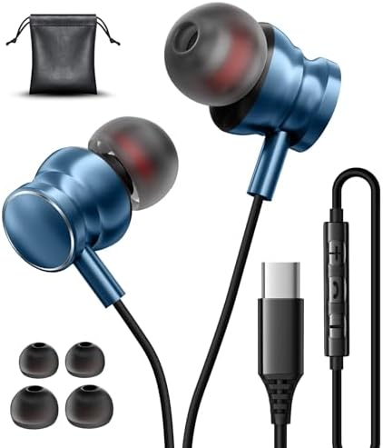 Advanced USB C Earbuds for i Phone 16 & Android – Superior Noise-Cancelling Wired Headphones with Integrated Microphone and Volume Control – Unmatched Sound Precision for Samsung Galaxy S25/S24/S23/S22 & Pixel 8 a/9 – Ergonomically Designed for Extended Comfort – Sleek Black Finish