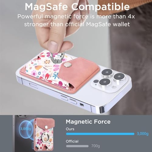 Premium Printed Leather Mag Safe Wallet for i Phone 15/14/13/12 – Magnetic Card Holder with Secure Ring Grip, 3-Card Capacity, Effortless Integration for Modern Minimalists