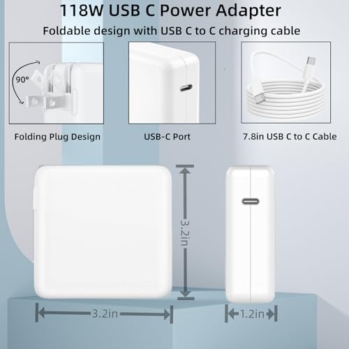 Ultimate 118 W USB-C Power Charger for Mac Book Air & Pro – Rapid Charge Adapter with 6.6 ft Cable, Versatile Compatibility for Laptops, Tablets & Smartphones – Smart Safety Technology & Compact Travel Design for Maximum Convenience
