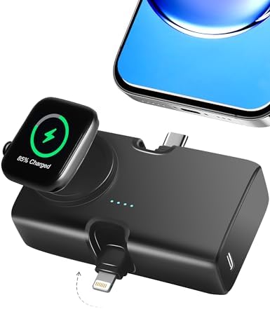 Compact 20 W Mini Fast Charging Power Bank for Apple Devices and Samsung – 5000 m Ah Travel-Ready USB-C Power Bank with Foldable Design for Enhanced Portability and Speed – Perfect for i Phone 15 Series and Apple Watch Users Seeking Reliable On-the-Go Charging Solutions