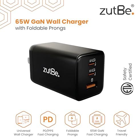 Power Up Anywhere: 65 W Ga N USB-C Fast Wall Charger for i Phone 16/15/14 Pro, Mac Book Air, Galaxy & More – Compact, Foldable Design with PD & PPS Compatibility for Multi-Device Charging – Ideal Travel Companion for Rapid Charging Needs
