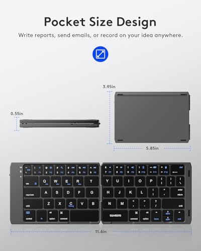 Samsers Portable Foldable Bluetooth Keyboard with Phone Holder – Rechargeable Multi-Device Compatible Wireless Keyboard for i Pad, i Phone, Mac Book, Android & Windows – Ideal Travel Companion for Efficient Typing