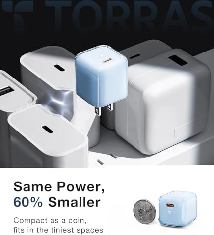 Ultra-Fast TORRAS Icenano 30 W USB-C Charger Block – PD 3.0 Compatible Wall Adapter with 5.5 ft Cable, Stylish Crystal Pink Design, Low-Temperature Operation for Safe Charging of i Phone 16/15 & Mag Safe – Perfect for Travel and Home Use