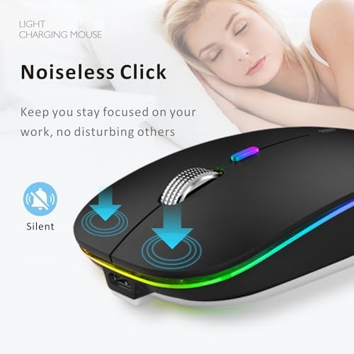 Uiosmuph G12 Slim Rechargeable LED Wireless Silent Mouse – Ultra-Portable USB Optical Computer Accessory with Type C Adapter for Seamless Compatibility and Noise-Free Operation in Blackish Green