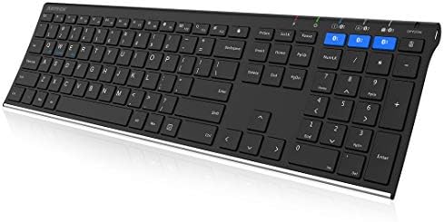 Arteck HB192 Premium Bluetooth Keyboard – Multi-Device Stainless Steel Wireless Wonder for Windows, i OS & Android – Rechargeable Full-Size Keyboard with Ergonomic Design for Enhanced Comfort and Productivity – Perfect for Laptops, Tablets, and Smartphones