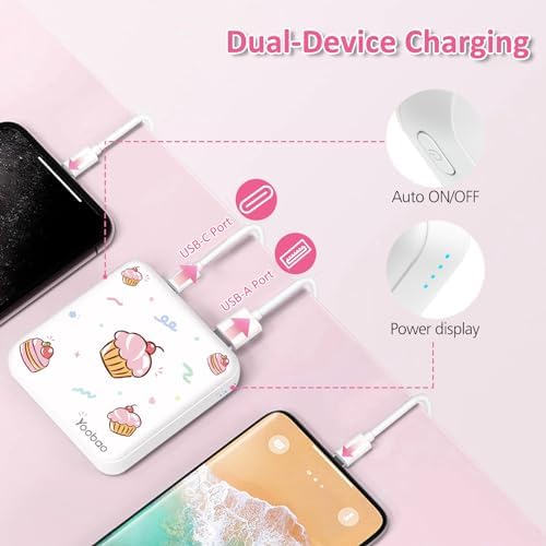 Yoobao 10,000 m Ah Cute Cake Portable Charger – PD 20 W USB-C Power Bank for Fast Charging i Phone 14/13, i Pad, Android & Samsung – Stylish Mini Battery Pack for Girls & Kids Travel – Ultimate Compatibility & Performance